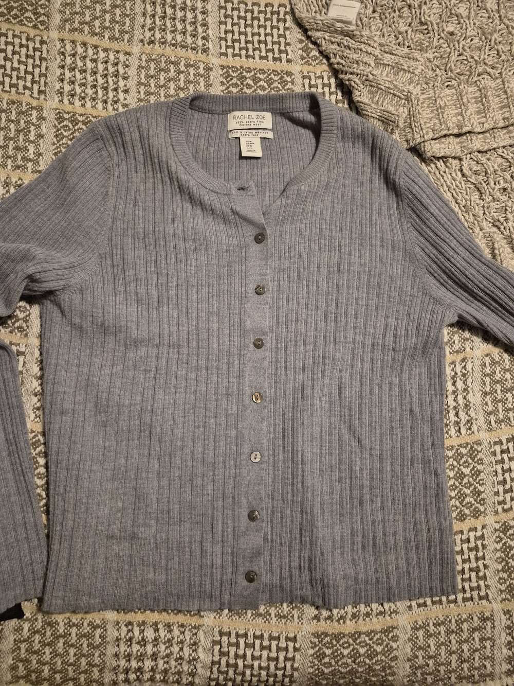 Rachel Zoe Slate Blue Ribbed Button Cardigan